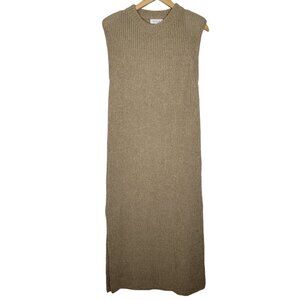 Mable Small Tan‎ Mock Neck Knit Sleeveless Long Padded Shoulder Dress